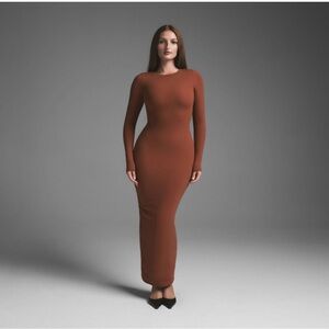 SKIMS Fits Everybody Long Sleeve Dress RARE Saffron